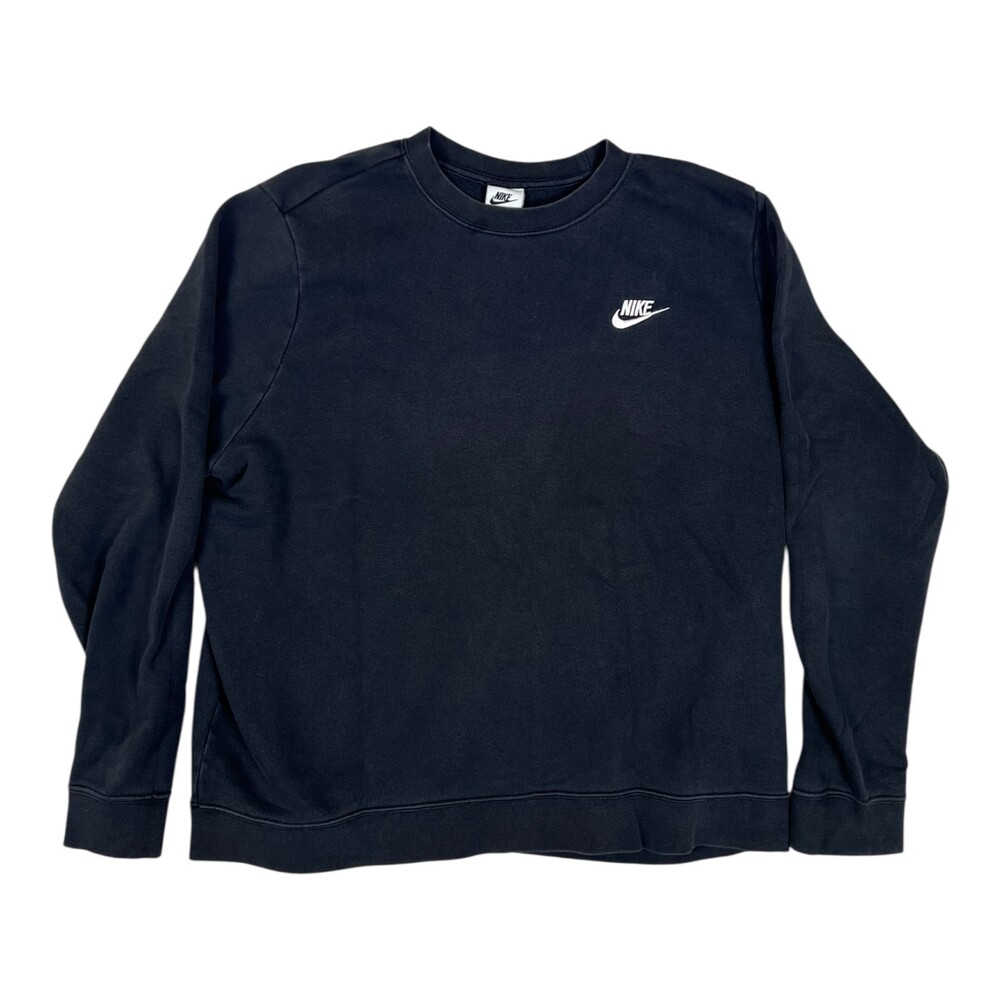 Nike Sportswear Fleece Sweatshirt Swoosh Embroidery Women's XL Black Faded Y2K